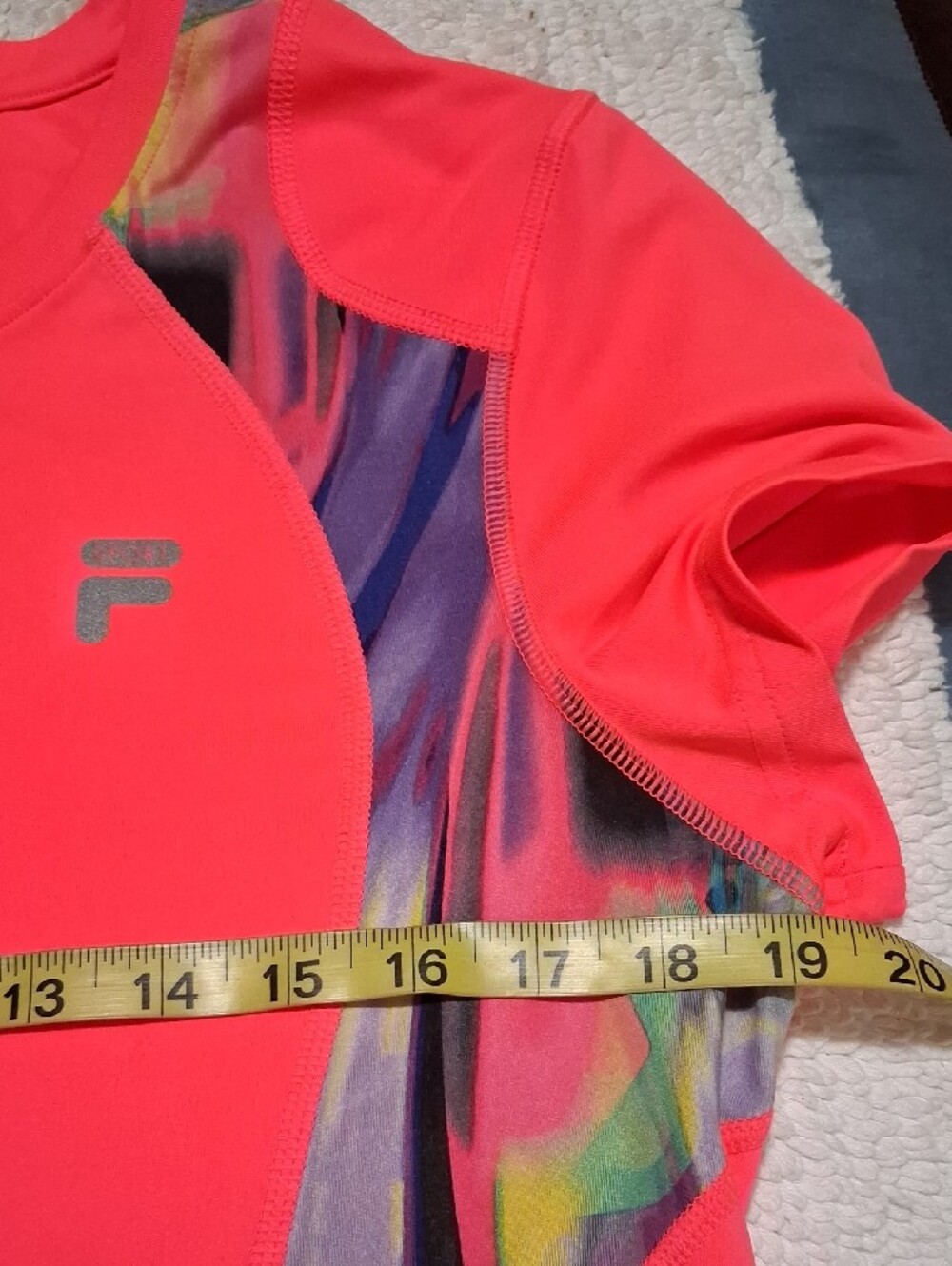 Fila Neon Coral Performance Tee with Multicolor Side Panels - Picture 5 of 8